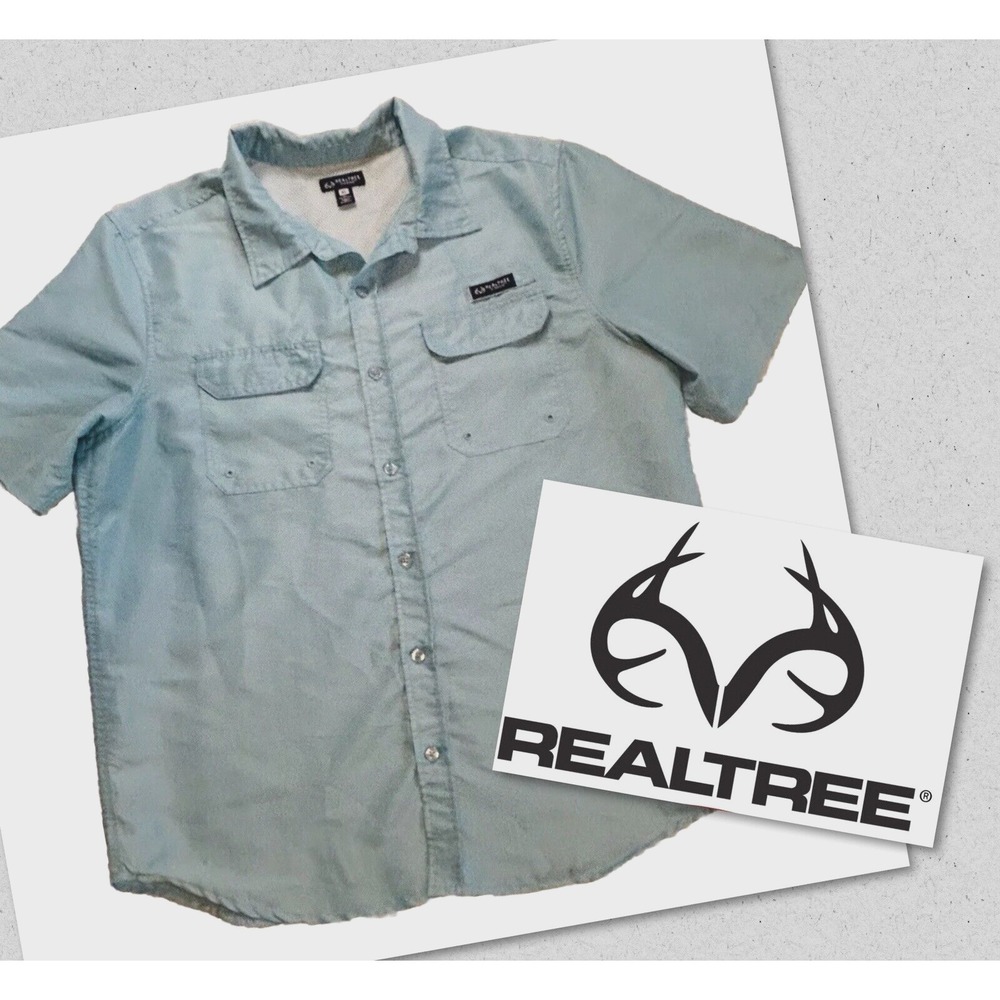 Realtree Fishing - Men's XL - Shirt - Lt Blue - Button Up Short Sleeve - Vented